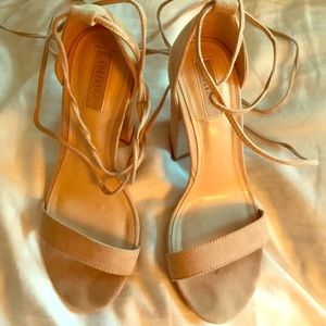 Nude block heel wrap heels